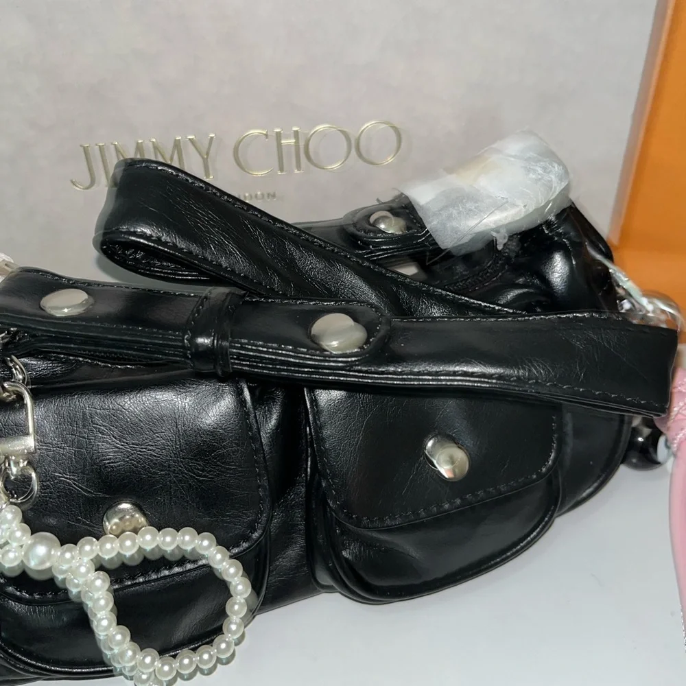 Black Glossy Shoulder Bag - Picture 6 of 6